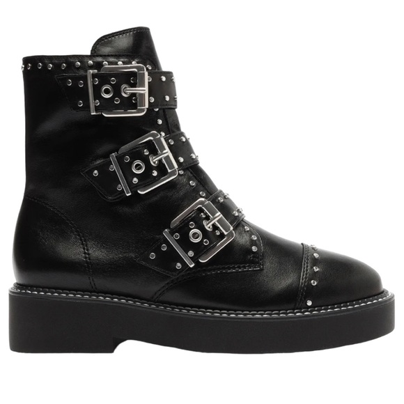 SCHUTZ Shoes - Schutz Caligas Black Studded Combat Bootie Size 8